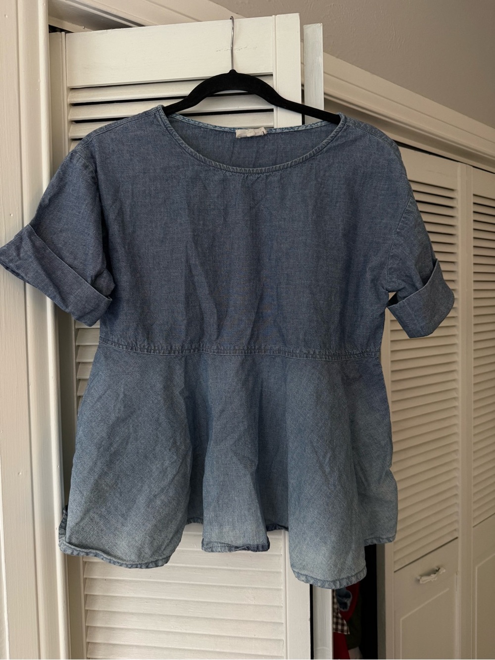 Anthropologie Light Blue Denim Peplum Blouse